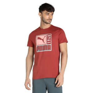 PUMA Graphic Tee I Men Typography Round Neck Cotton Blend Red T-Shirt
