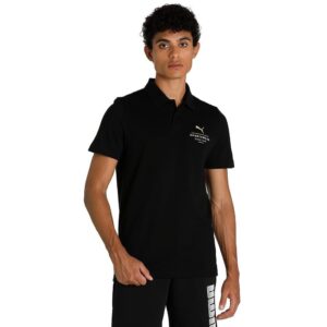 PUMA Graphic I Men Solid Polo Neck Cotton Blend Black T-Shirt
