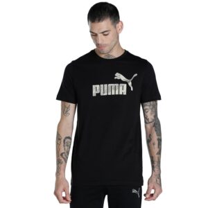 PUMA No.1 Logo Tee Men Typography Round Neck Cotton Blend Black T-Shirt