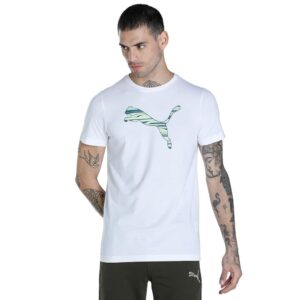 PUMA Cat Graphic Tee Men Printed Crew Neck Cotton Blend White T-Shirt