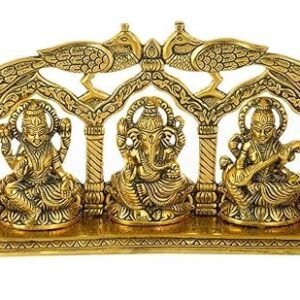 ARISERS Brass Laxmi Ganesha Saraswati Statue Lakshmi Ganesha Saraswati Idol Murti Idol Sculpture showpiece ganpati Ji Murti for Diwali Deepawali Poojan Design Housewarming