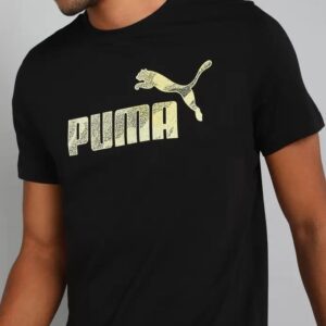 PUMA  No.1 Logo Tee Men Typography Round Neck Cotton Blend Black T-Shirt